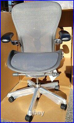 2021 New Herman Miller Aeron Remastered Polished Aluminum Leather Arms Chair