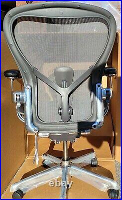 2021 New Herman Miller Aeron Remastered Polished Aluminum Leather Arms Chair