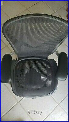 Authentic Herman Miller Aeron ALUMINUM Chair Size B BLACK LEATHER UPGRADE