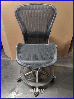 Authentic Herman Miller Aeron Mesh Work Stool Table Height Chrome Polished Sz B