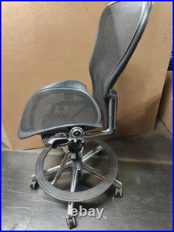 Authentic Herman Miller Aeron Mesh Work Stool Table Height Chrome Polished Sz B