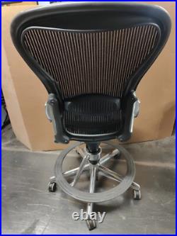 Authentic Herman Miller Aeron Mesh Work Stool Table Height Chrome Polished Sz B