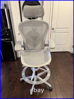 Authentic Herman Miller Aeron Remastered Drafting Stool Chair Mineral + Headrest