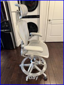 Authentic Herman Miller Aeron Remastered Drafting Stool Chair Mineral + Headrest