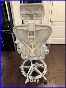 Authentic Herman Miller Aeron Remastered Drafting Stool Chair Mineral + Headrest