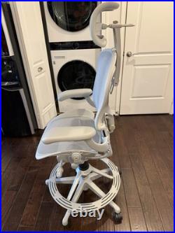 Authentic Herman Miller Aeron Remastered Drafting Stool Chair Mineral + Headrest