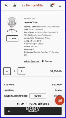 Brand new Mineral Aeron Remastered Size B Fully Loaded With Headrest