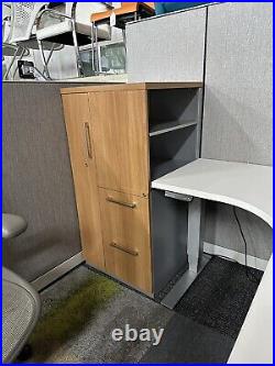 Complete Cubicle 6X6' HM Aeron Chair, Tall Cabinet, Dual Monito Arm & Power Unit