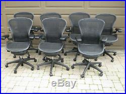 HERMAN MILLER Set of 7 Nice Used Aeron Chairs Size B Fully Adjustable & Lumbar