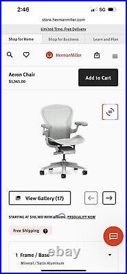 Herman Miller Aeron Chair Aeron Remastered Size B mineral Color Basic Option