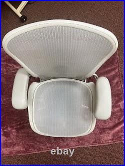 Herman Miller Aeron Chair Medium Mineral Polished Aluminum with Leather Arm pad