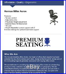 Herman Miller Aeron Chair Refurbished Size B Fully Loaded Carpet Cas FreeShip