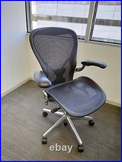 Herman Miller Aeron Chair Size B Adjustable Back Support Leather Armrests