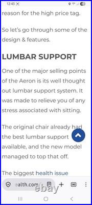 Herman Miller Aeron Chair Size B Adjustable Headrest Arms Tilt Limiter Lumbar