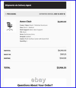 Herman Miller Aeron Chair Size B LOT OF 8 Polished Aluminum Base