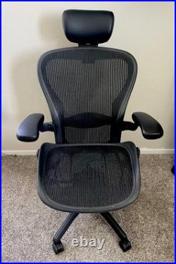 Herman Miller Aeron Chair Size C Black Mesh Fully Adjustable with Headrest