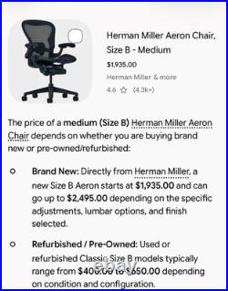 Herman Miller Aeron Ergonomic Office/Desk Chair Size B Graphite PostureFit