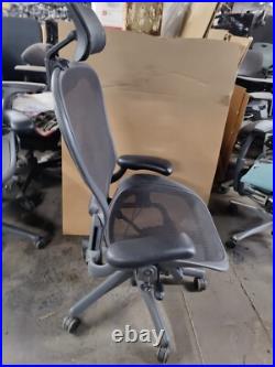 Herman Miller Aeron Mesh Desk Chair Size C fully adj lumbar black mesh Headrest