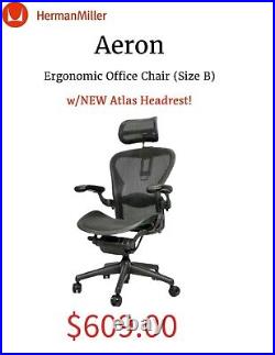 Herman Miller Aeron Office Chair Black Size B (Medium) withNEW Atlas Headrest
