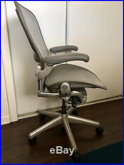 Herman Miller Aeron Office Chair, Titanium Silver, Size C Large. Lumbar & LOADED
