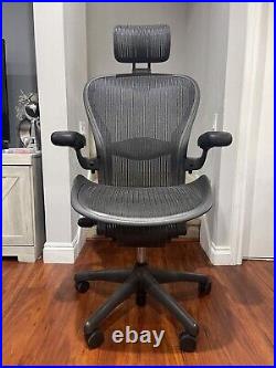 Herman Miller Aeron Office Gaming Chair Size C Large Fully Loaded Headrest Black