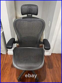 Herman Miller Aeron Office Gaming Chair Size C Large Fully Loaded Headrest Black