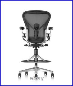 Herman Miller Aeron Remastered Bar Stool Polished Aluminum Lumbar Open Box Herman Miller Aeron Remastered Bar Stool Polished Aluminum Lumbar Open Box