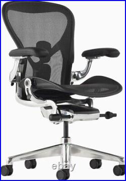 Herman Miller Aeron Remastered Chair Size A, BLACK/POLISHED ALUMINUM