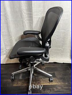 Herman Miller Aeron Remastered Chair Size B, BLACK/POLISHED ALUMINUM