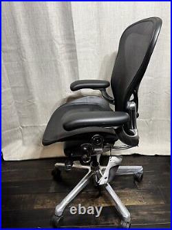 Herman Miller Aeron Remastered Chair Size B, BLACK/POLISHED ALUMINUM/LEATHER