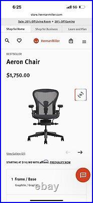 Herman Miller Aeron Remastered Chair Size B Graphite Fully Loaded