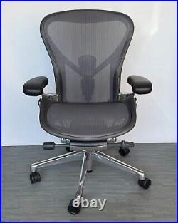 Herman Miller Aeron Remastered Chair Size B Graphite/ Polished Aluminum