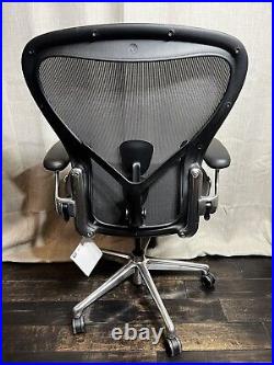 Herman Miller Aeron Remastered Chair Size C, BLACK/POLISHED ALUMINUM/LEATHER