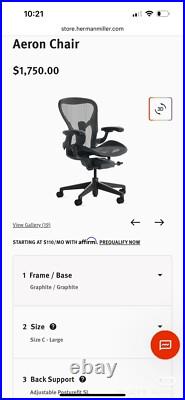 Herman Miller Aeron Remastered Chair Size C Graphite Fully Loaded