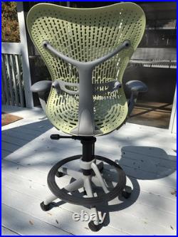 Herman Miller Aeron Work Stool Mesh Seat Lumbar Support Bar Height Gray/Lime