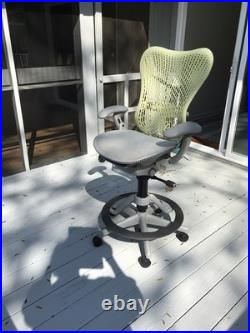Herman Miller Aeron Work Stool Mesh Seat Lumbar Support Bar Height Gray/Lime