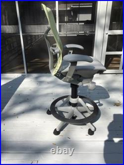 Herman Miller Aeron Work Stool Mesh Seat Lumbar Support Bar Height Gray/Lime