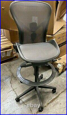 NEW Herman Miller Bar Height Graphite Aeron Drafting Work Stool Workstool Chair