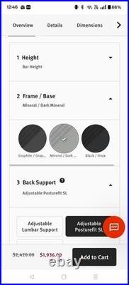 Remastered Herman Miller Aeron Mesh Work Stool Bar Height Lumbar Support Size B